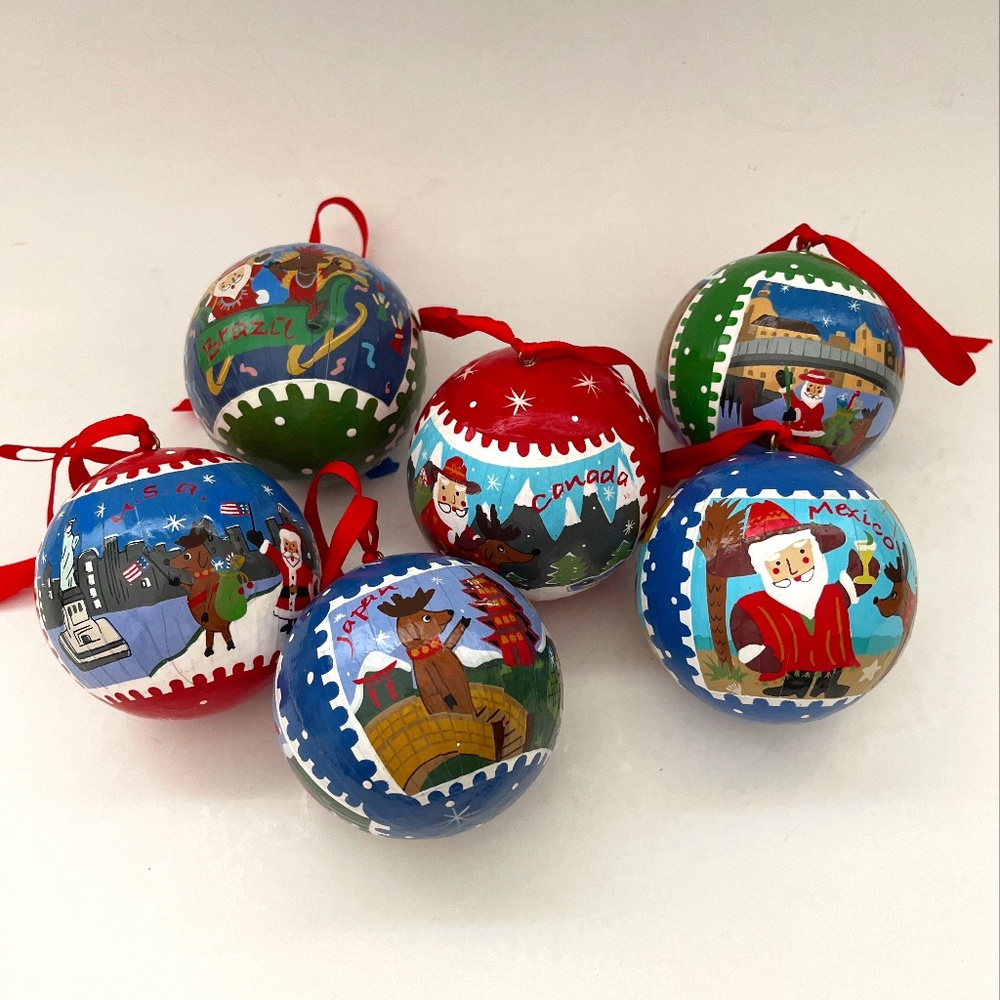 SET OF SIX SANTA AROUND THE WORLD CHRISTMAS ORNAMENTS